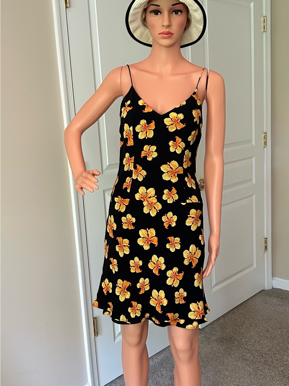 Black Floral Slip Dress with Yellow Flowers